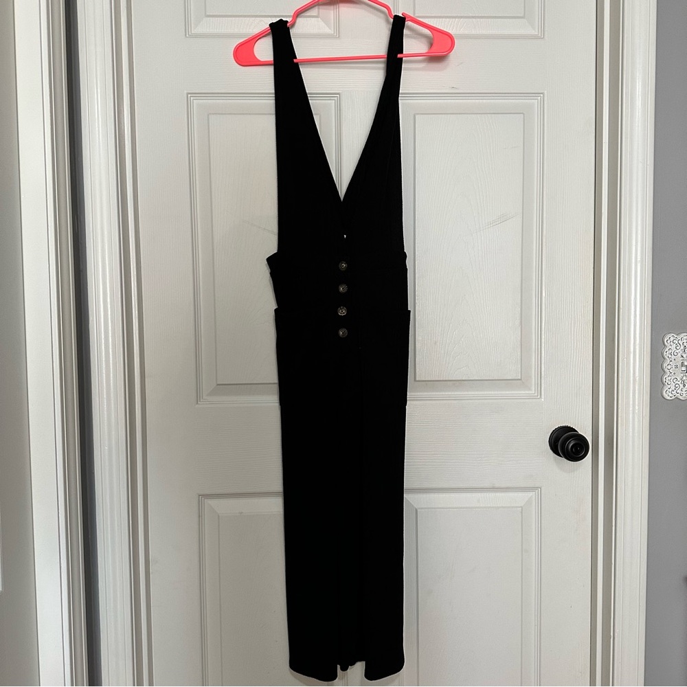 Black coveralls casual button up stretchy